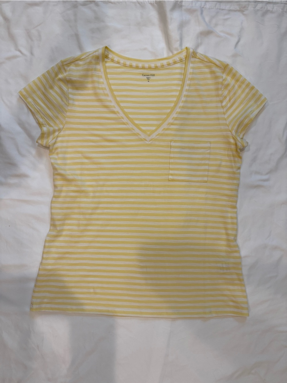 Garnet Hill Organic Cotton Striped Tee Yellow White Size XS